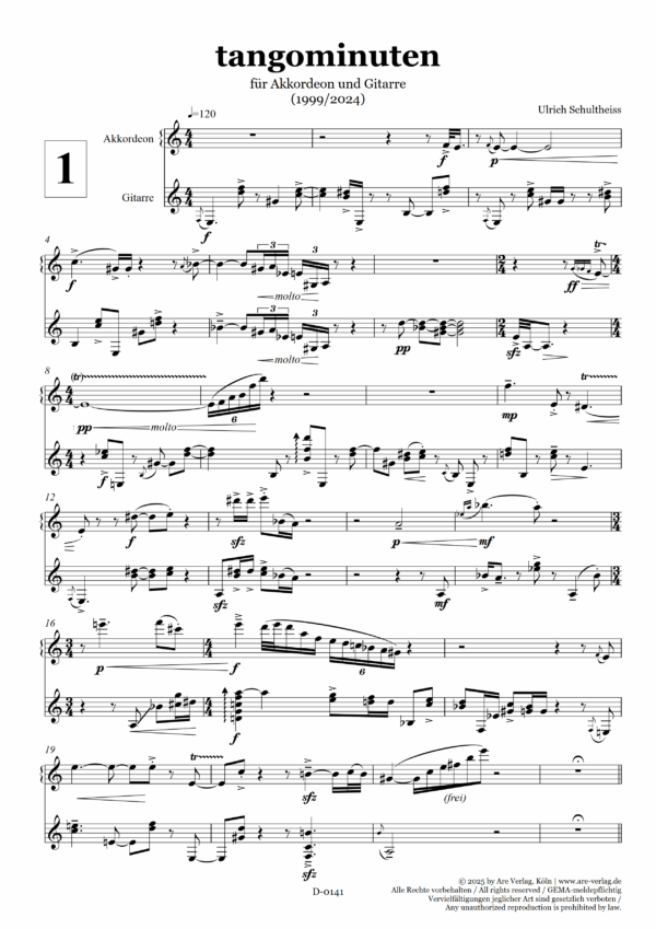 Ulrich Schultheiss: "tangominuten" für Akkordeon und Gitarre (1999/2000) – Bild 2