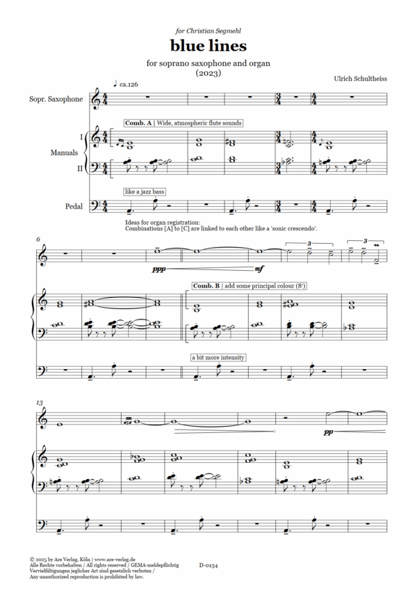 Ulrich Schultheiss: "blue lines" for soprano saxophone and organ (2023) – Bild 2