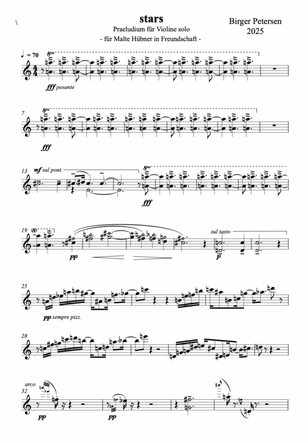 Petersen, Birger: »stars« Praeludium für Violine solo (2025) – Bild 2
